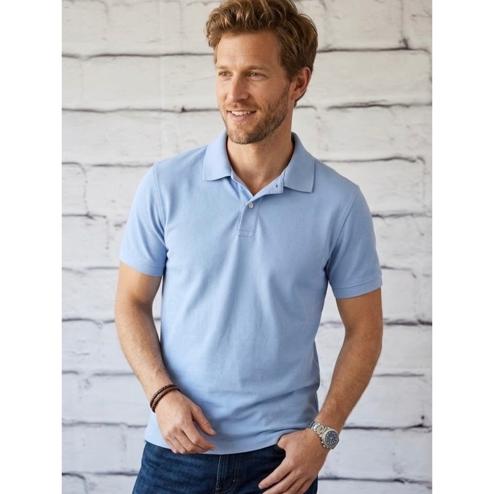 J.Crew Flex Pique Polo Shirt Light Blue Short Sleeve Cotton Blend Mens Medium